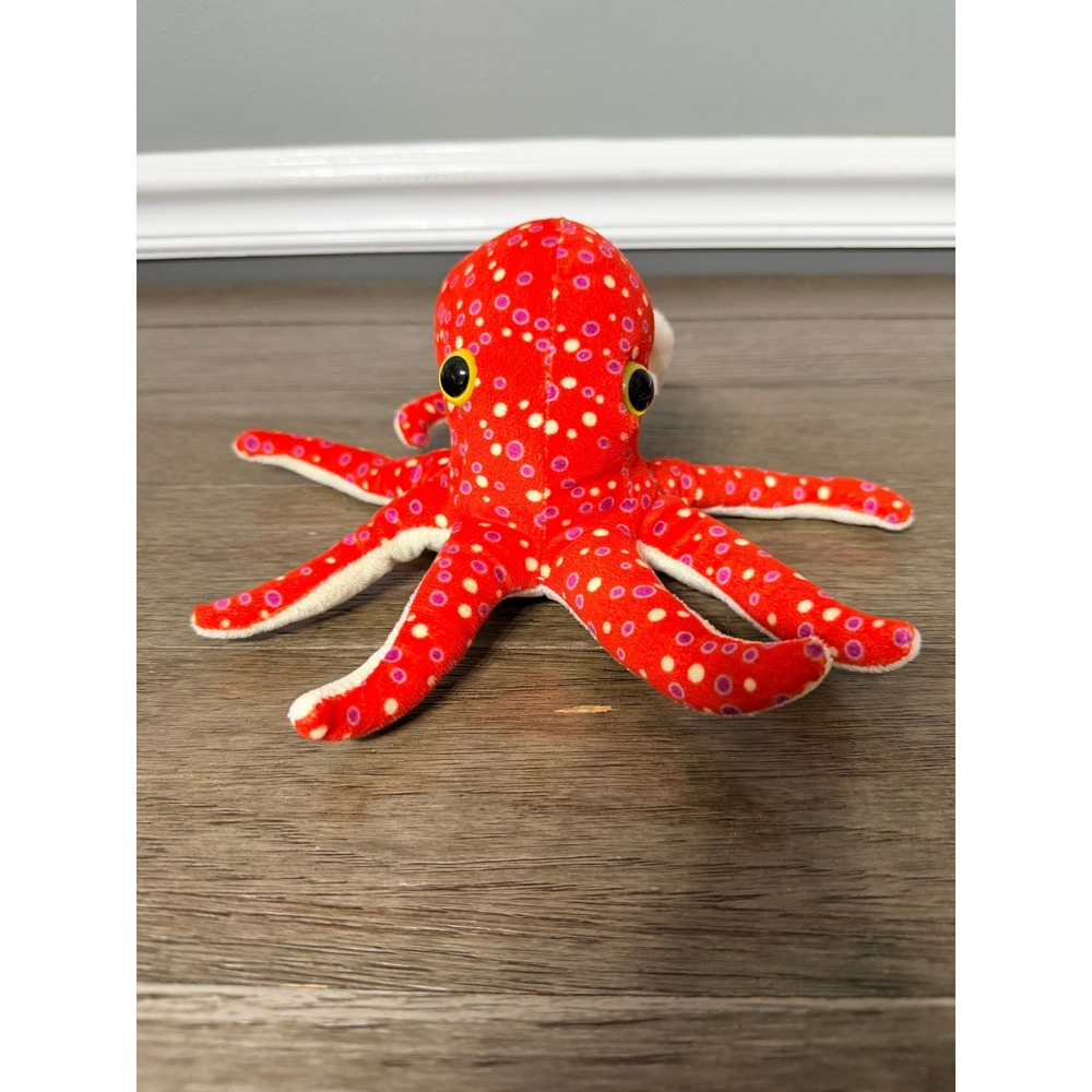 Wild Republic Red with White Polka Dot Octopus Plush